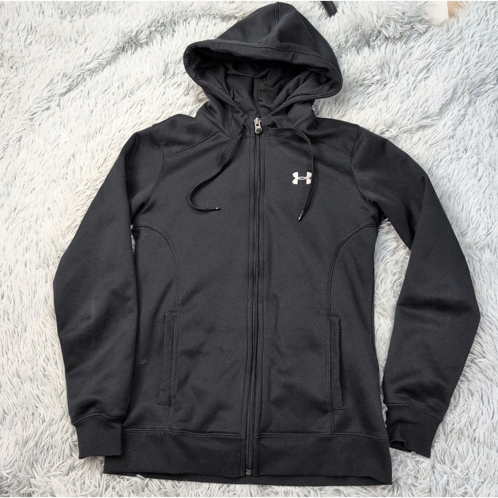 Under Armour Sweatshirt Womens XS Black Hoodie Athletic Pockets Zip Up Active